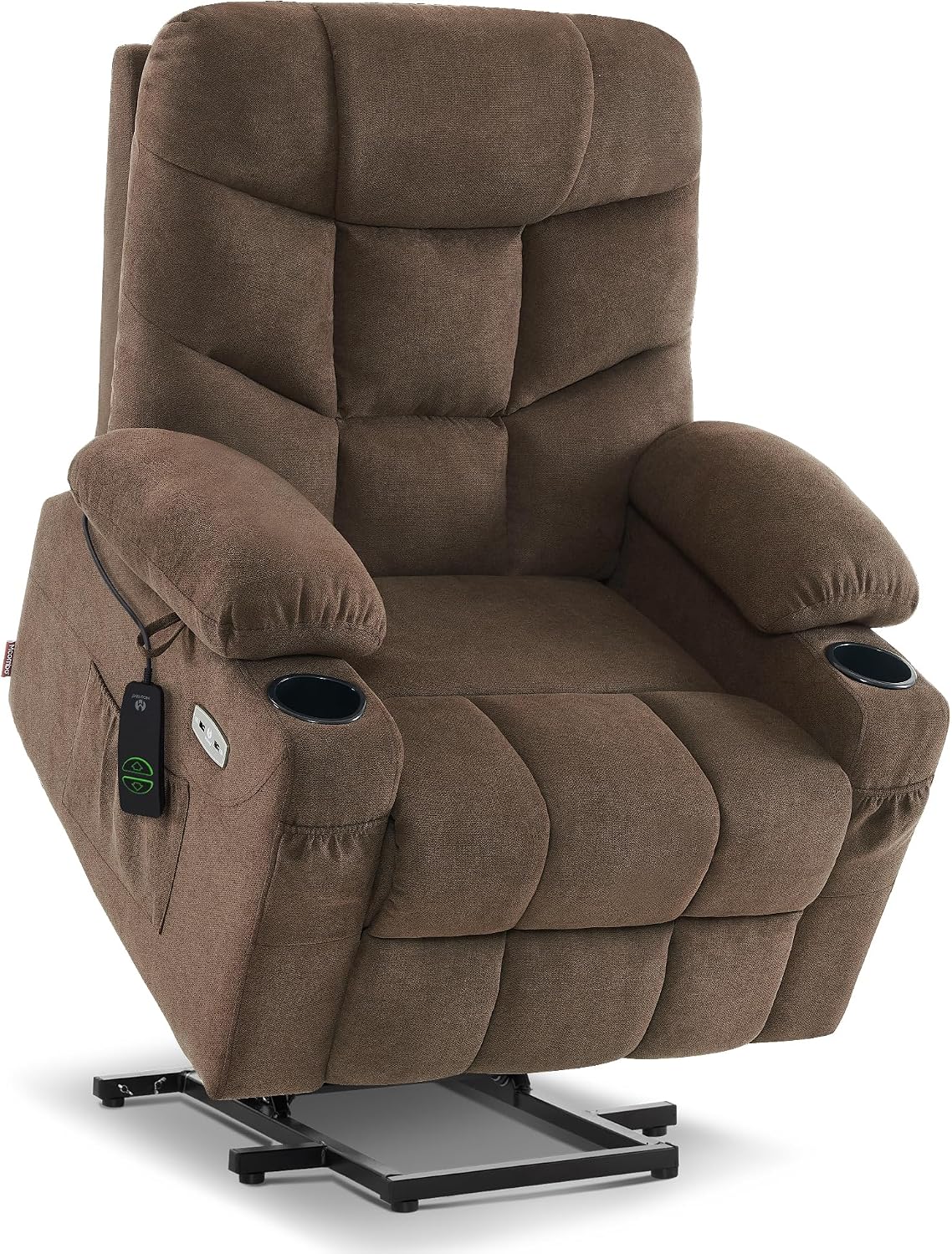 Brown Fabric Extended Footrest Power Lift Recliner Chair