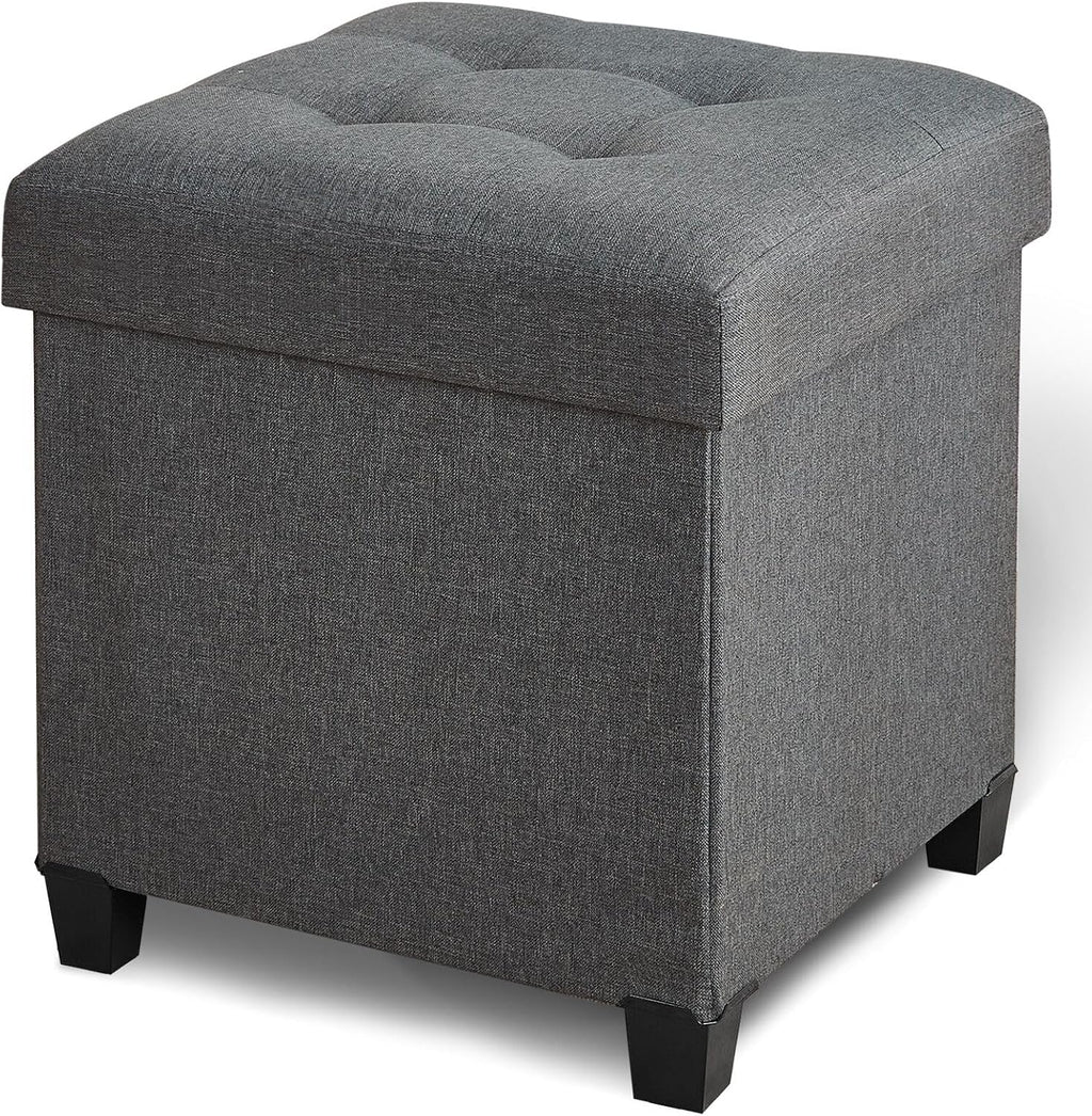 Gray Linen Square Storage Ottoman