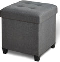 Gray Linen Square Storage Ottoman