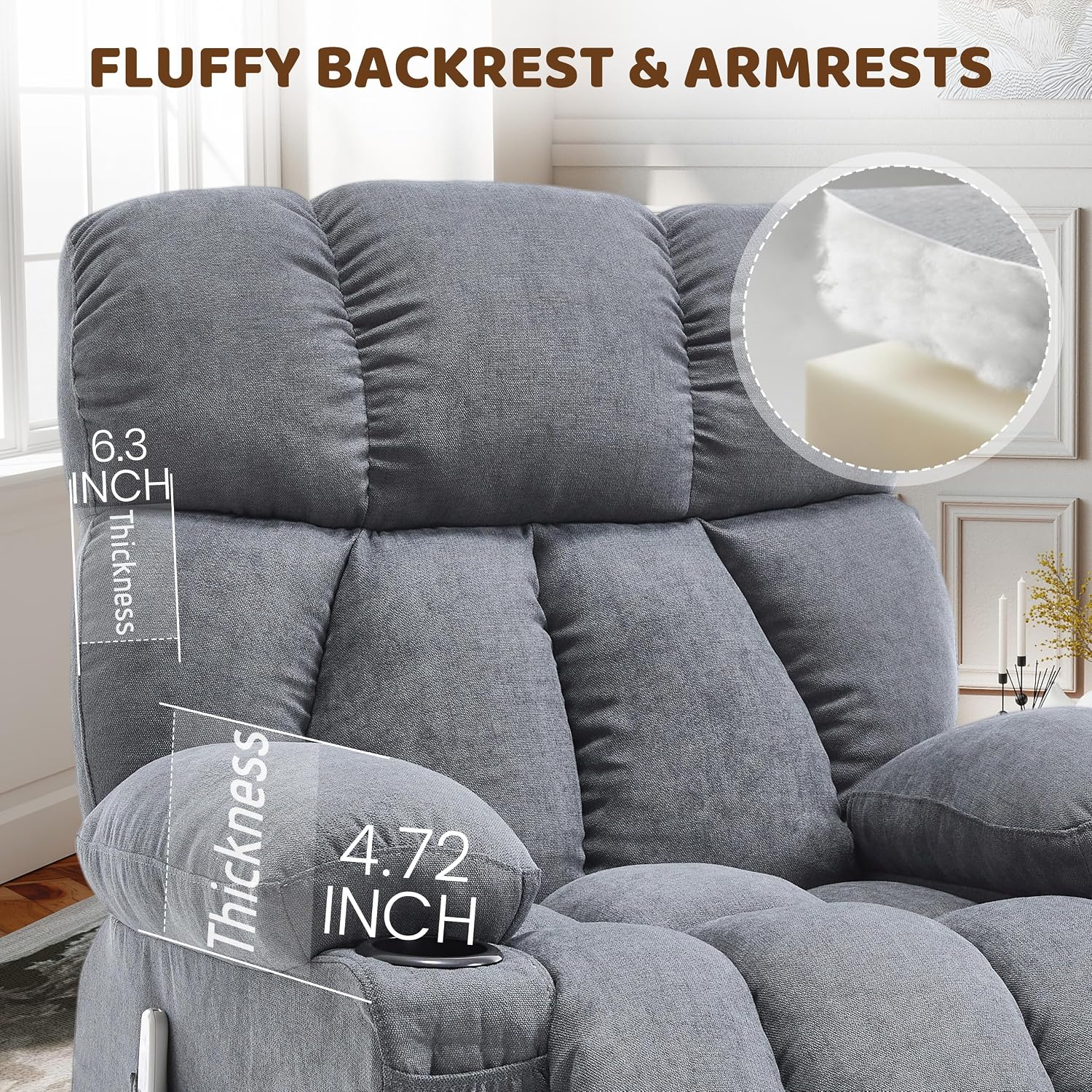 Grey Massage Rocker Recliner Chair