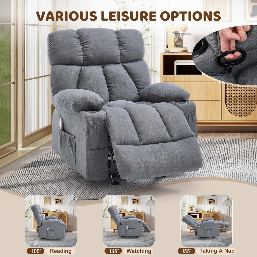 Grey Massage Rocker Recliner Chair