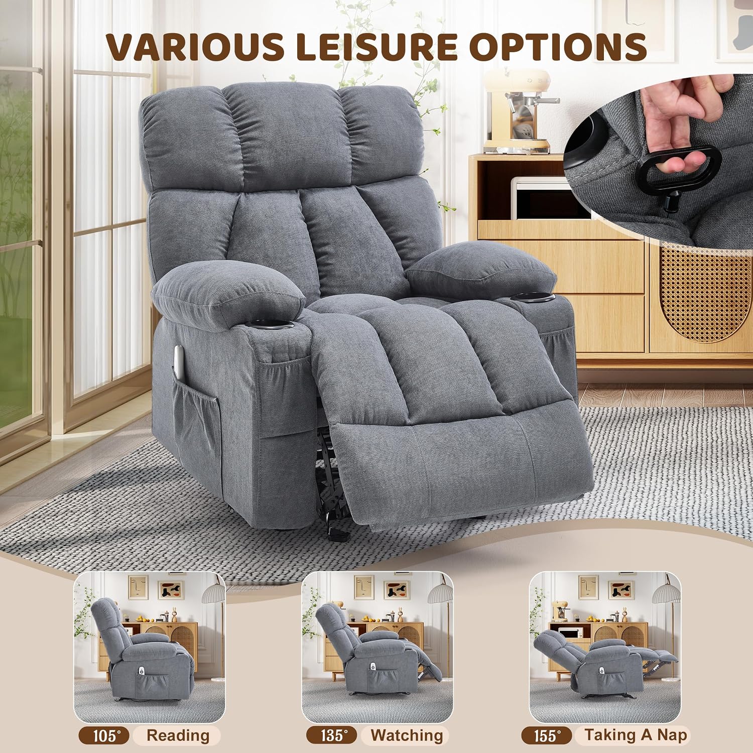 Grey Massage Rocker Recliner Chair